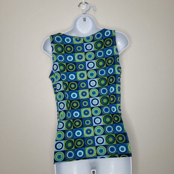 Vintage y2k green blue groovy mod go go psychedelic party going out top size med - Picture 2 of 5